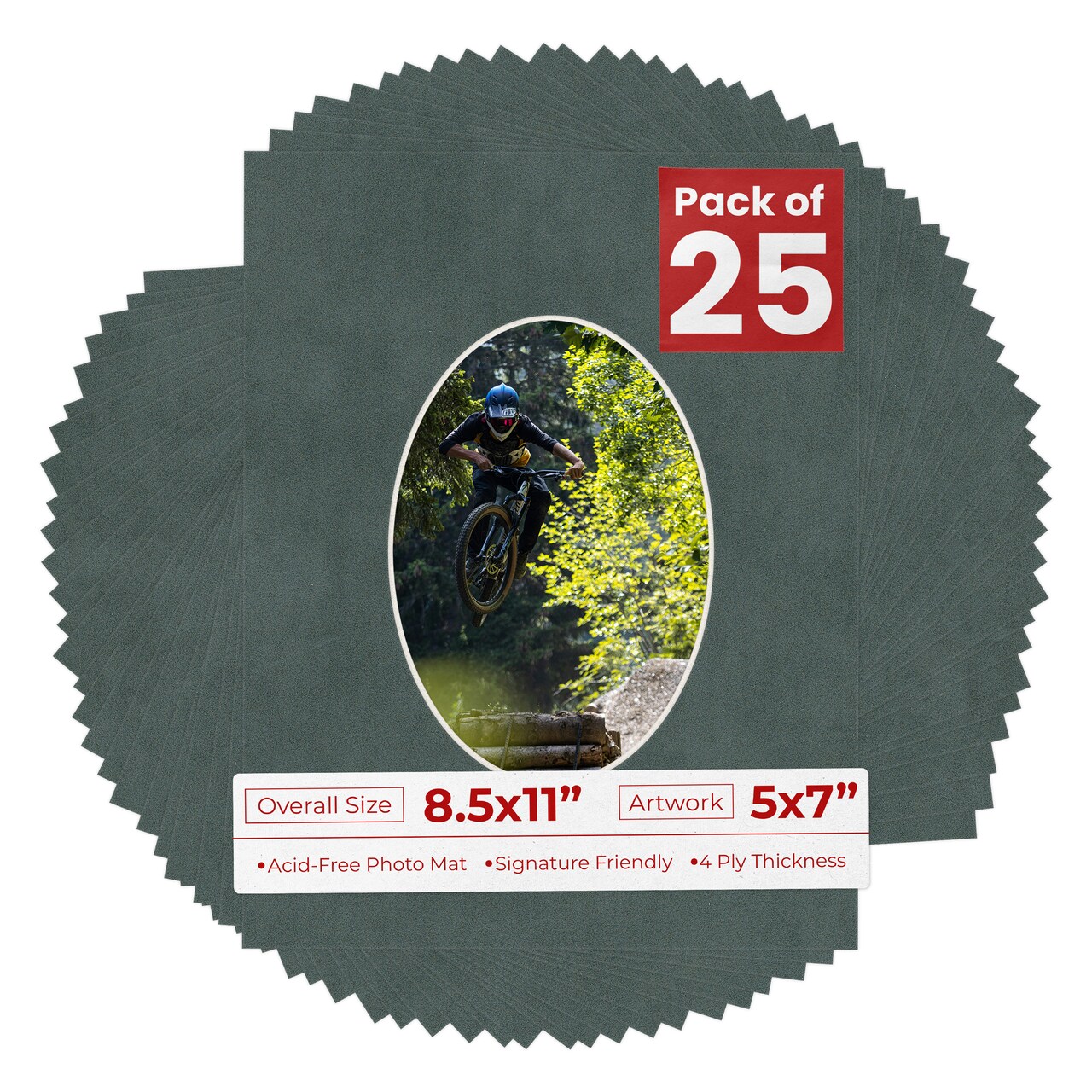 Dark Grey Suede Mat Board for 8.5x11 Frames - Oval Opening for 5x7 Photos